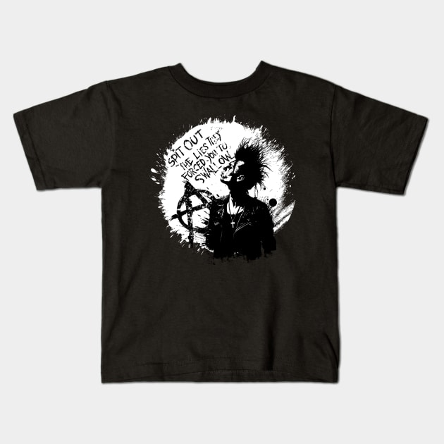 "Spit Out The Lies" - Anarchist Punk Manifesto Tee Kids T-Shirt by Skull Riffs & Zombie Threads